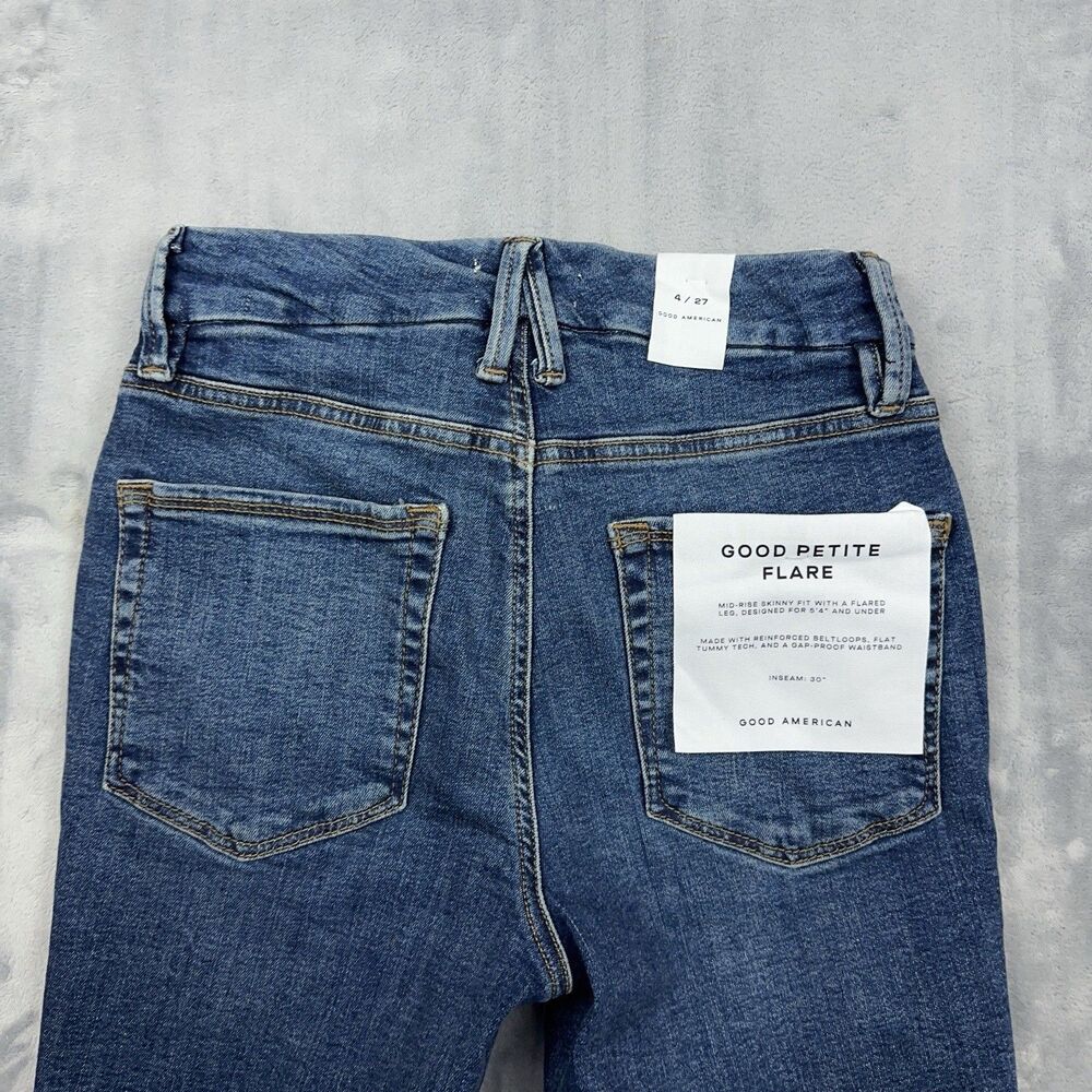 GOOD AMERICAN Good Petite Flare Jeans Women's Size Size 4/27 Blue Stretch NWT - Picture 4 of 12